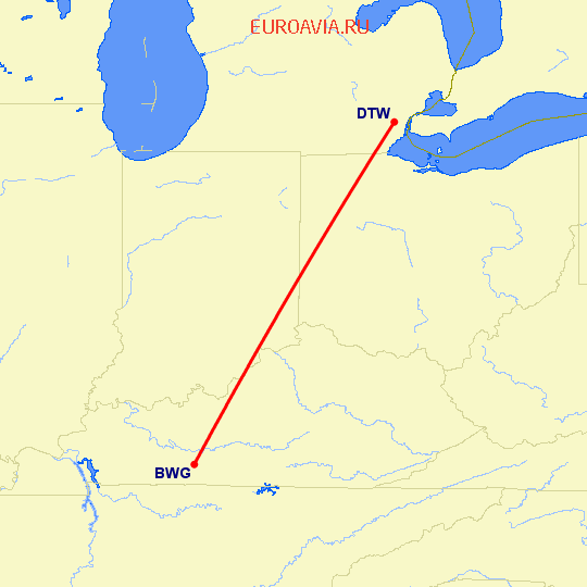 перелет Bowling Green — Детройт на карте