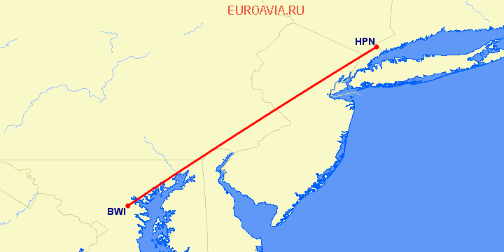перелет Балтимор — White Plains на карте