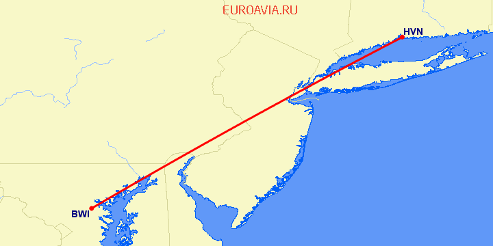 перелет Балтимор — New Haven на карте