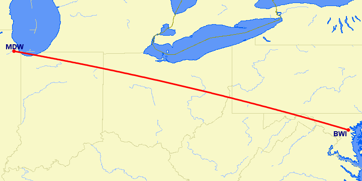 перелет Балтимор — Чикаго на карте