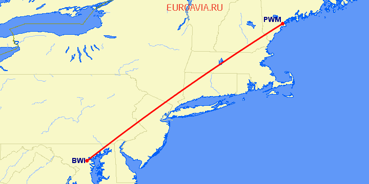 перелет Балтимор — Портленд на карте
