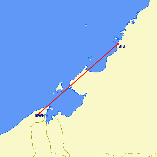 перелет Бандар Сери Бегаван — Kota-Kinabalu на карте