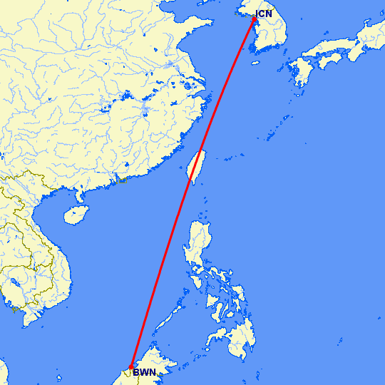 перелет Бандар Сери Бегаван — Сеул на карте