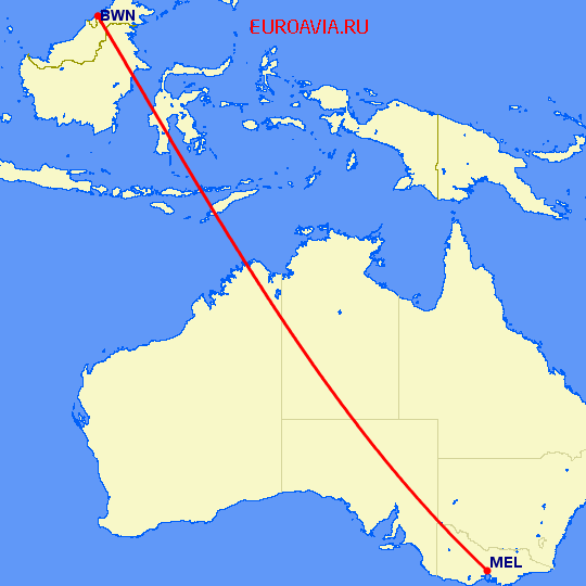 перелет Бандар Сери Бегаван — Мельбурн на карте