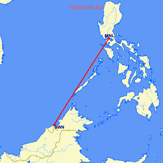 перелет Бандар Сери Бегаван — Манила на карте