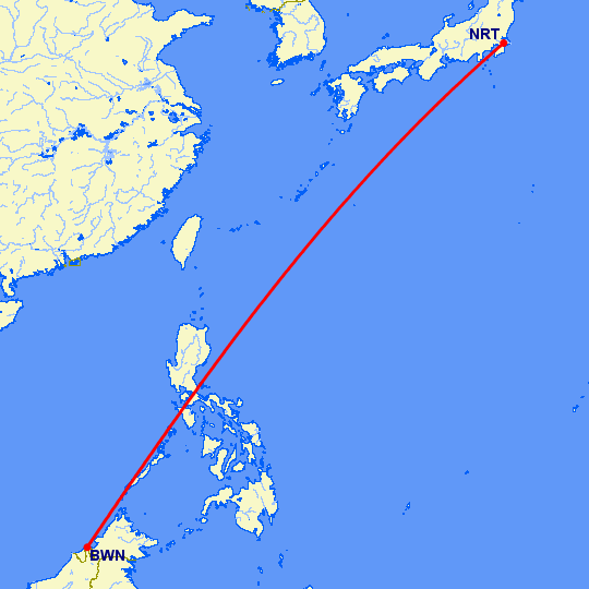 перелет Бандар Сери Бегаван — Токио на карте