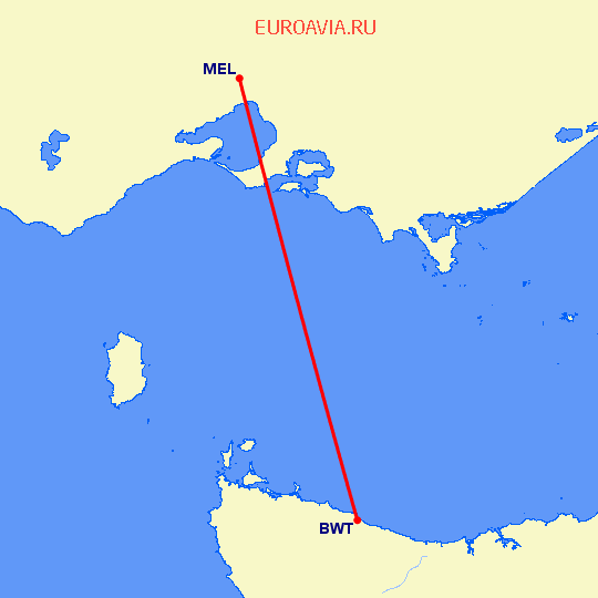 перелет Берни — Мельбурн на карте