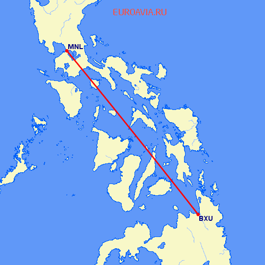 перелет Бутуань — Манила на карте