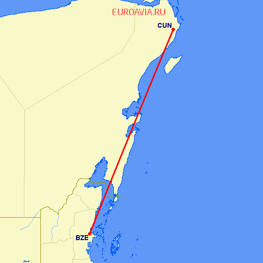 перелет Белиз Сити — Канкун на карте