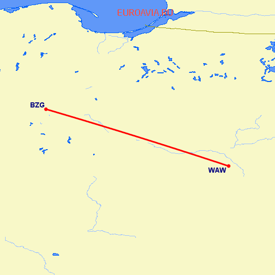 перелет Быдгощ — Варшава на карте