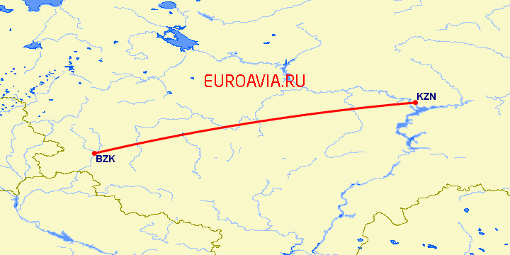 перелет Брянск — Казань на карте