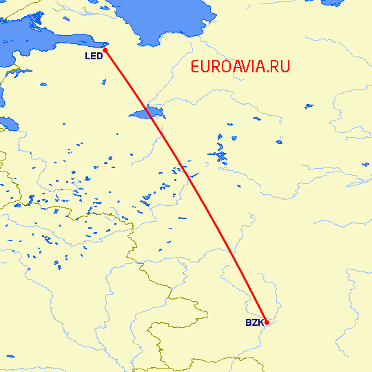 перелет Брянск — Санкт Петербург на карте