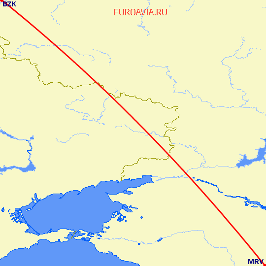 перелет Брянск — Минеральные Воды на карте