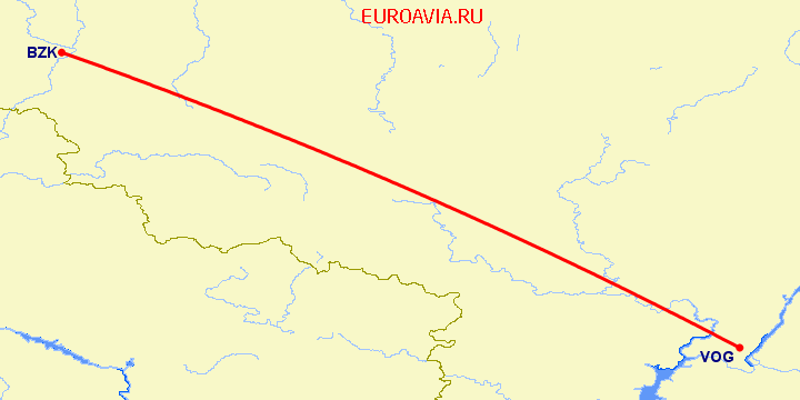 перелет Брянск — Волгоград на карте