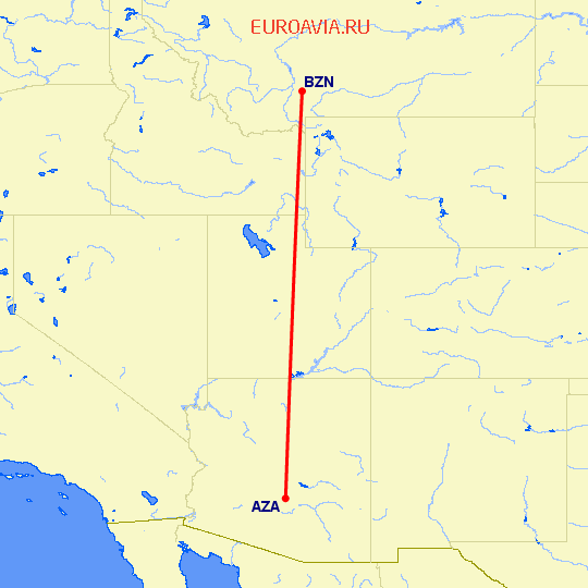 перелет Bozeman — Финикс на карте