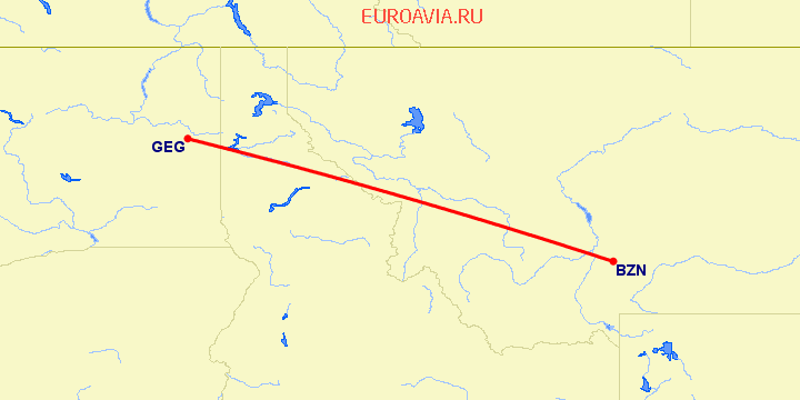 перелет Bozeman — Спокан на карте