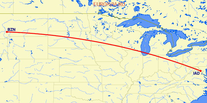 перелет Bozeman — Вашингтон на карте