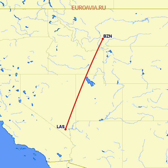 перелет Bozeman — Лас Вегас на карте