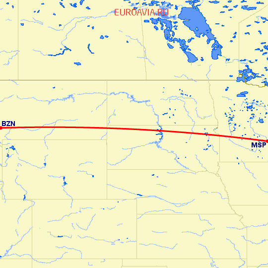 перелет Bozeman — Миннеаполис на карте