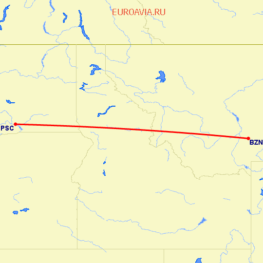 перелет Bozeman — Pasco на карте