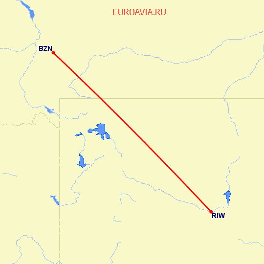 перелет Bozeman — Riverton на карте