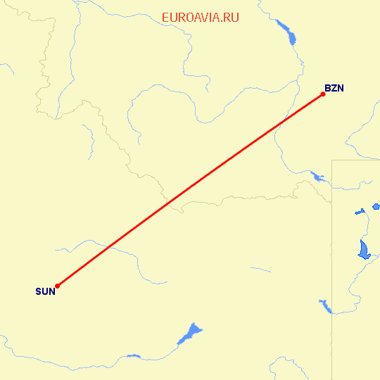 перелет Bozeman — Sun Valley на карте