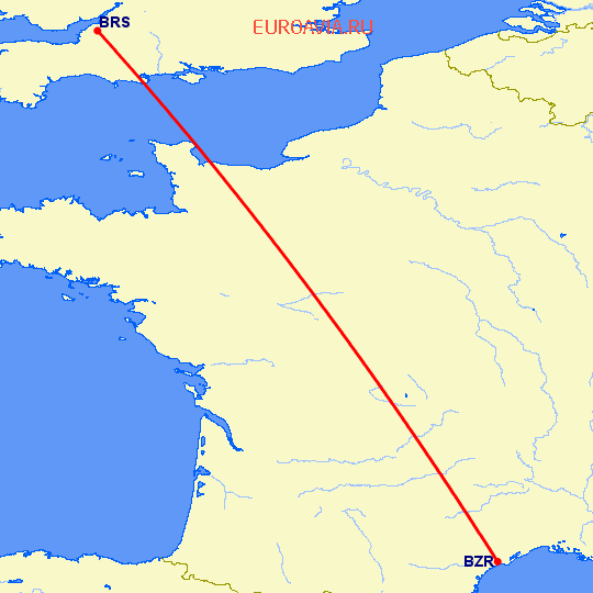 перелет Безьер — Бристоль на карте