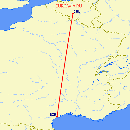 перелет Безьер — Шарлеруа на карте
