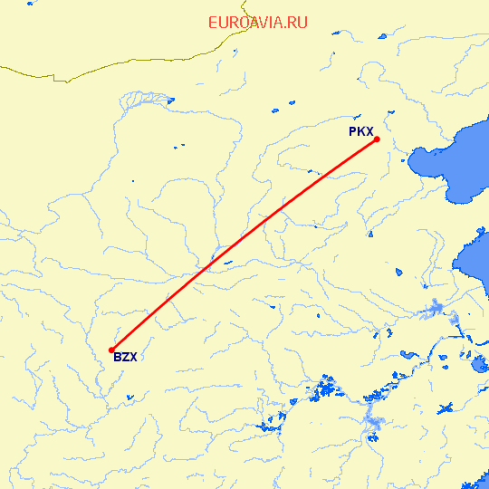 перелет Бажонг — Пекин на карте