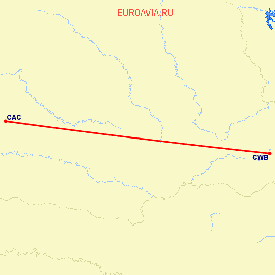 перелет Каскавел — Куритиба на карте