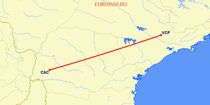 перелет Каскавел — Сан Паулу на карте