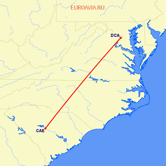 перелет Columbia — Вашингтон на карте