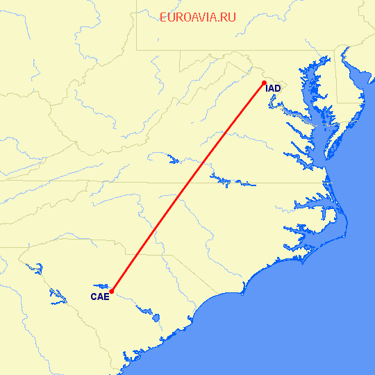 перелет Columbia — Вашингтон на карте