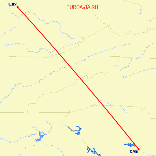 перелет Columbia — Lexington на карте