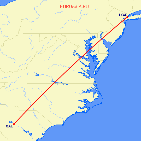 перелет Columbia — Нью Йорк на карте