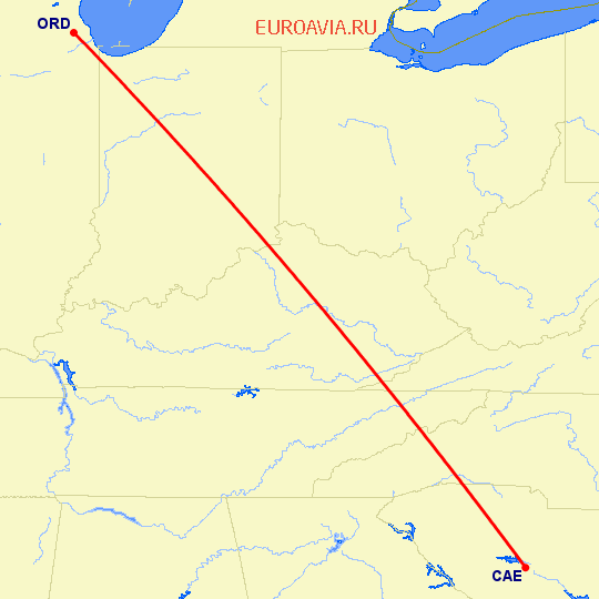 перелет Columbia — Чикаго на карте