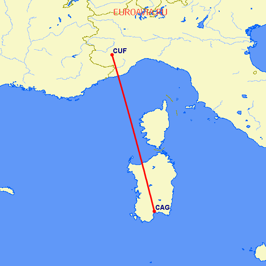 перелет Кальяри — Кунео на карте
