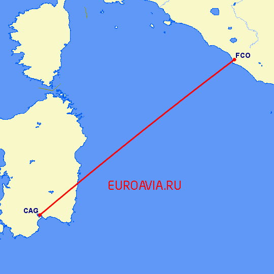 перелет Кальяри — Рим на карте