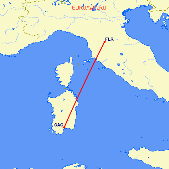 перелет Кальяри — Флоренция на карте