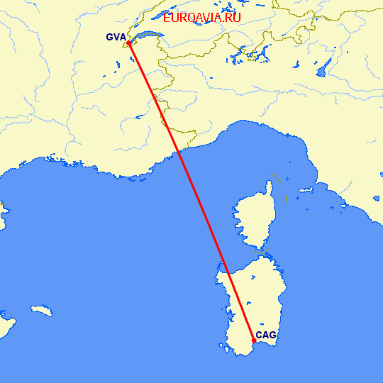 перелет Кальяри — Женева на карте