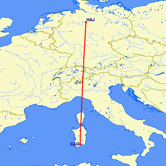 перелет Кальяри — Ганновер на карте