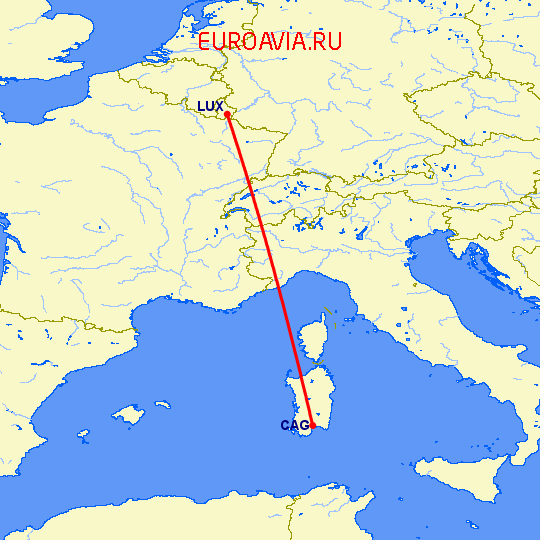 перелет Кальяри — Люксембург на карте
