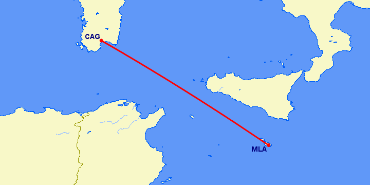 перелет Кальяри — Мальта на карте