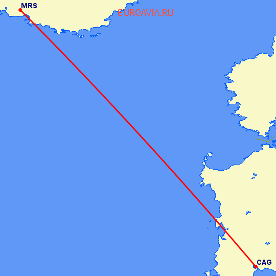 перелет Кальяри — Марсель на карте