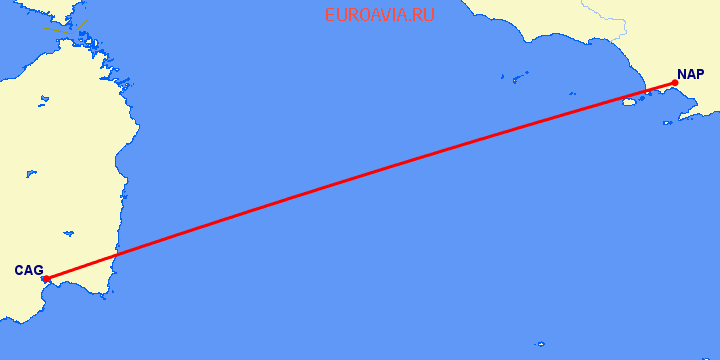перелет Кальяри — Неаполь на карте
