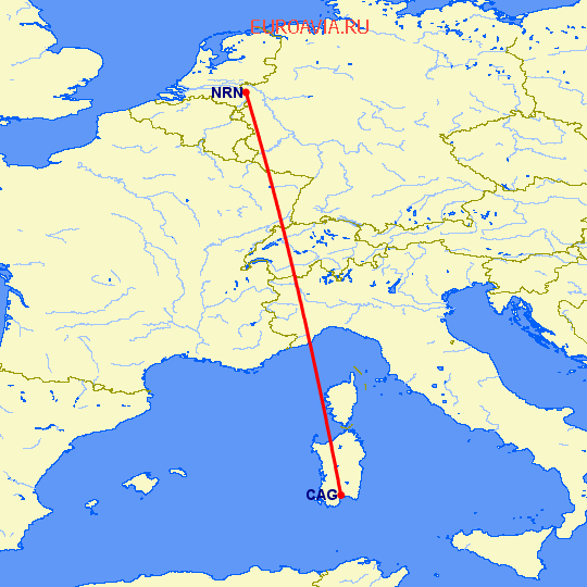 перелет Кальяри — Дюссельдорф на карте