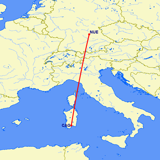 перелет Кальяри — Нюремберг на карте