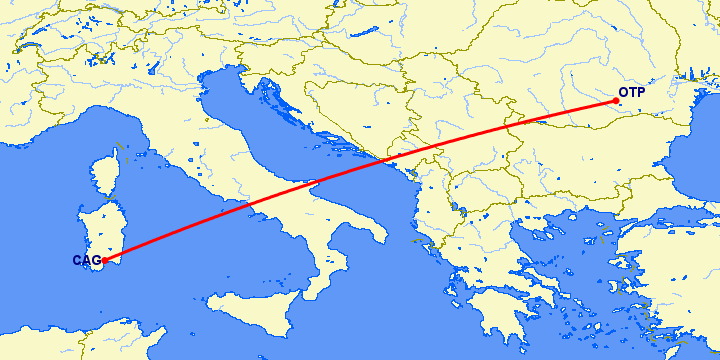 перелет Кальяри — Бухарест на карте