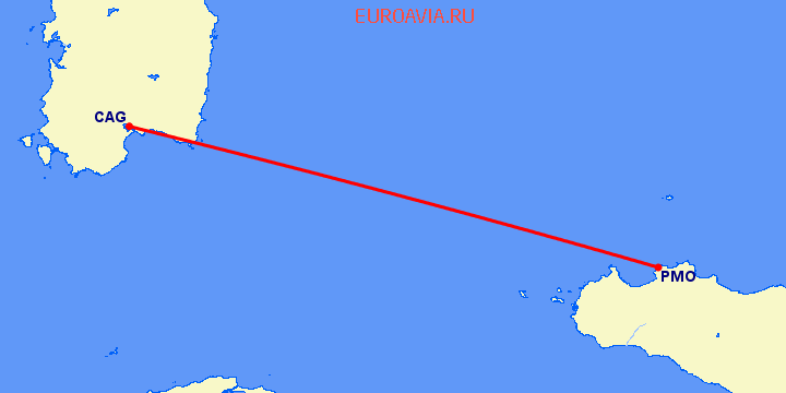 перелет Кальяри — Палермо на карте