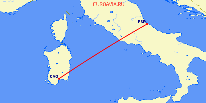 перелет Кальяри — Пескара на карте